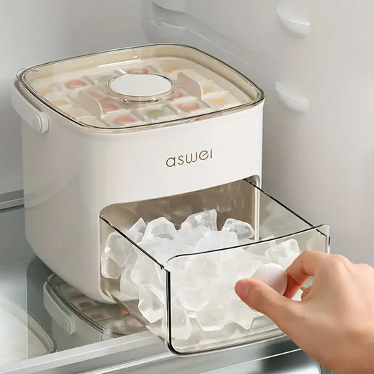 Ice Cube Maker with Easy Glide - Double Layer, Food-Grade Plastic Storage Tray for Refrigerator - Perfect for Whiskey & Cocktails, Essential Kitchen Gadget