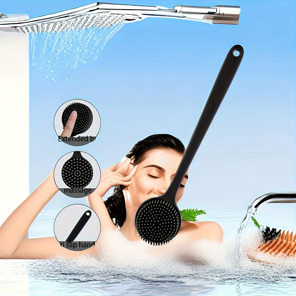 Soft Silicone Long-Handle Bath Brush - Gentle Back Scrubber for Deep Clean & Skin Care, Battery-Free