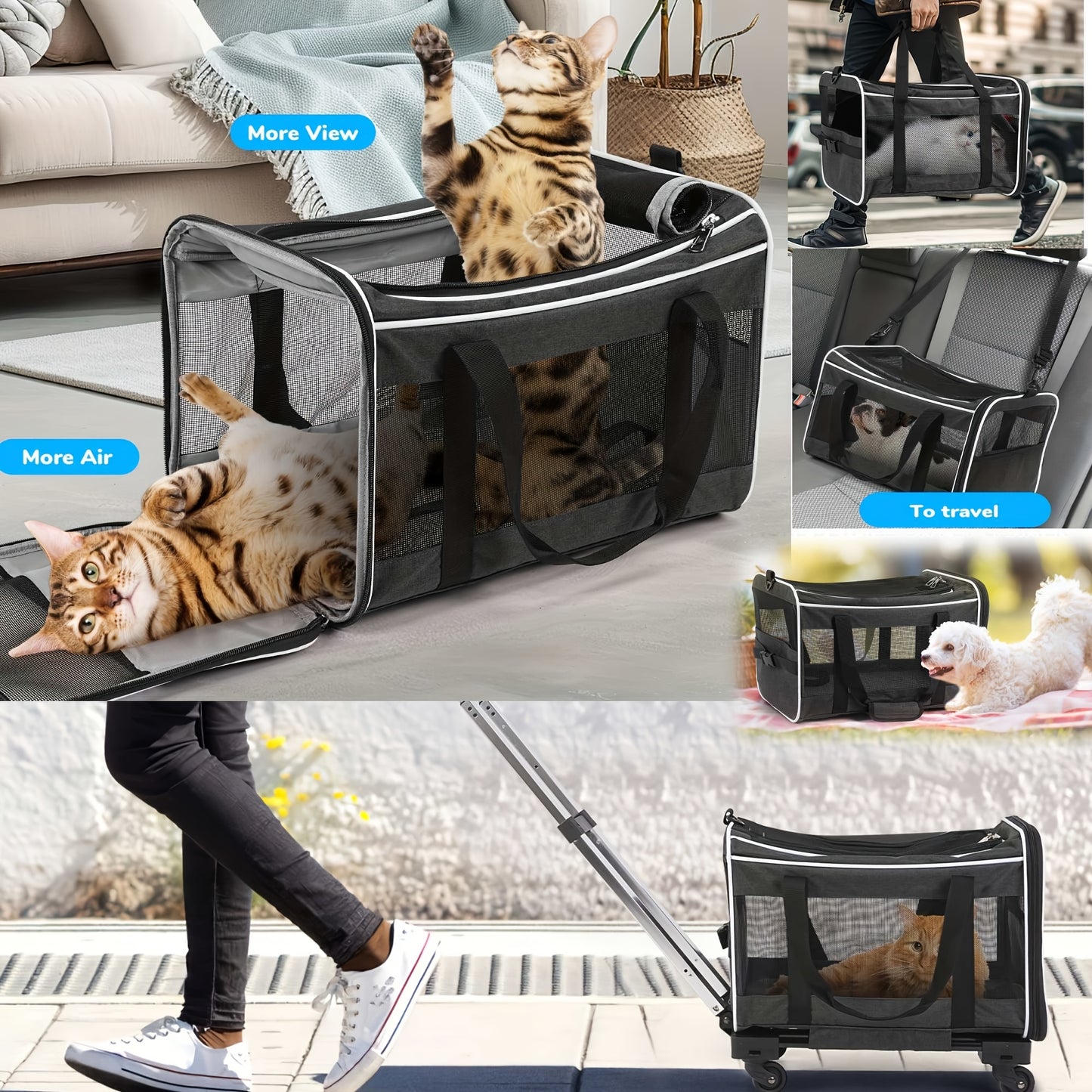 Cat Dog Carrier With Wheels